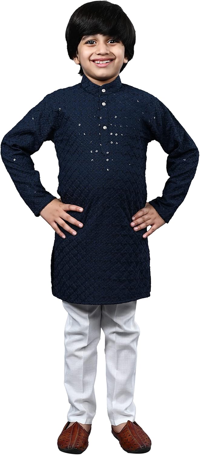 AHHAAAA Kids Sequin Embroidery Kurta Pajama Set 1