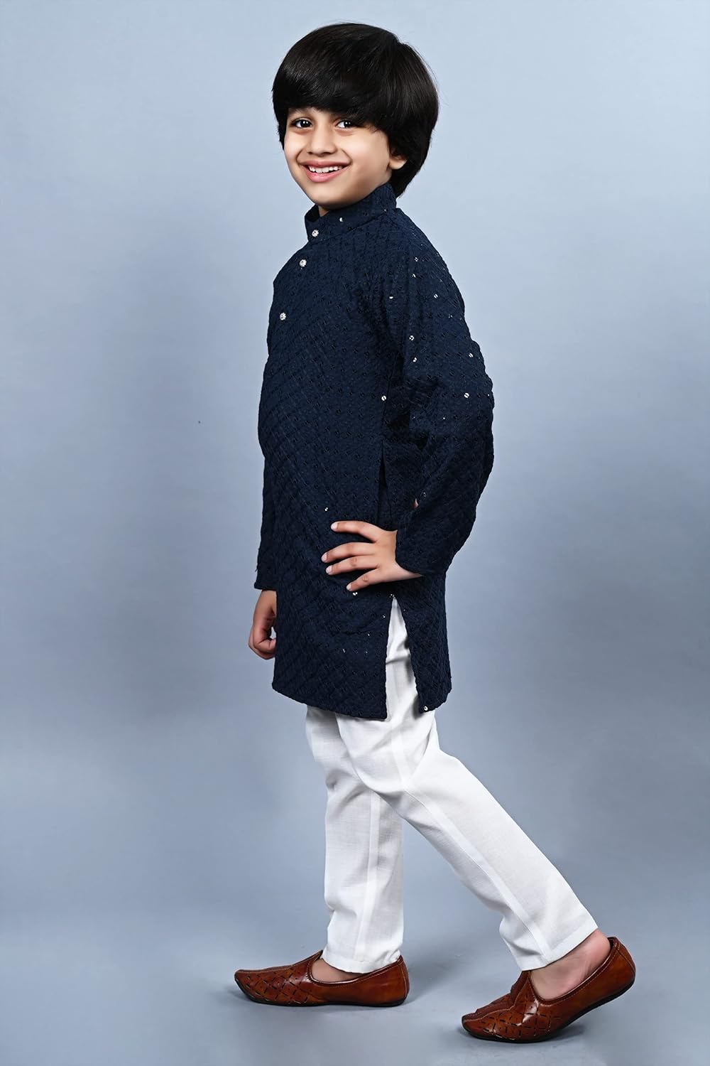 AHHAAAA Kids Sequin Embroidery Kurta Pajama Set 1