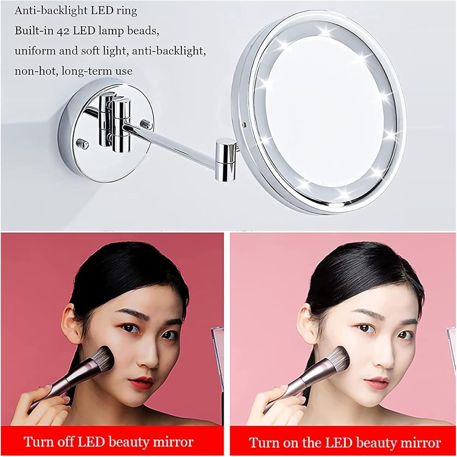 Wall-Mounted Lighted Makeup Mirror Rose Gold