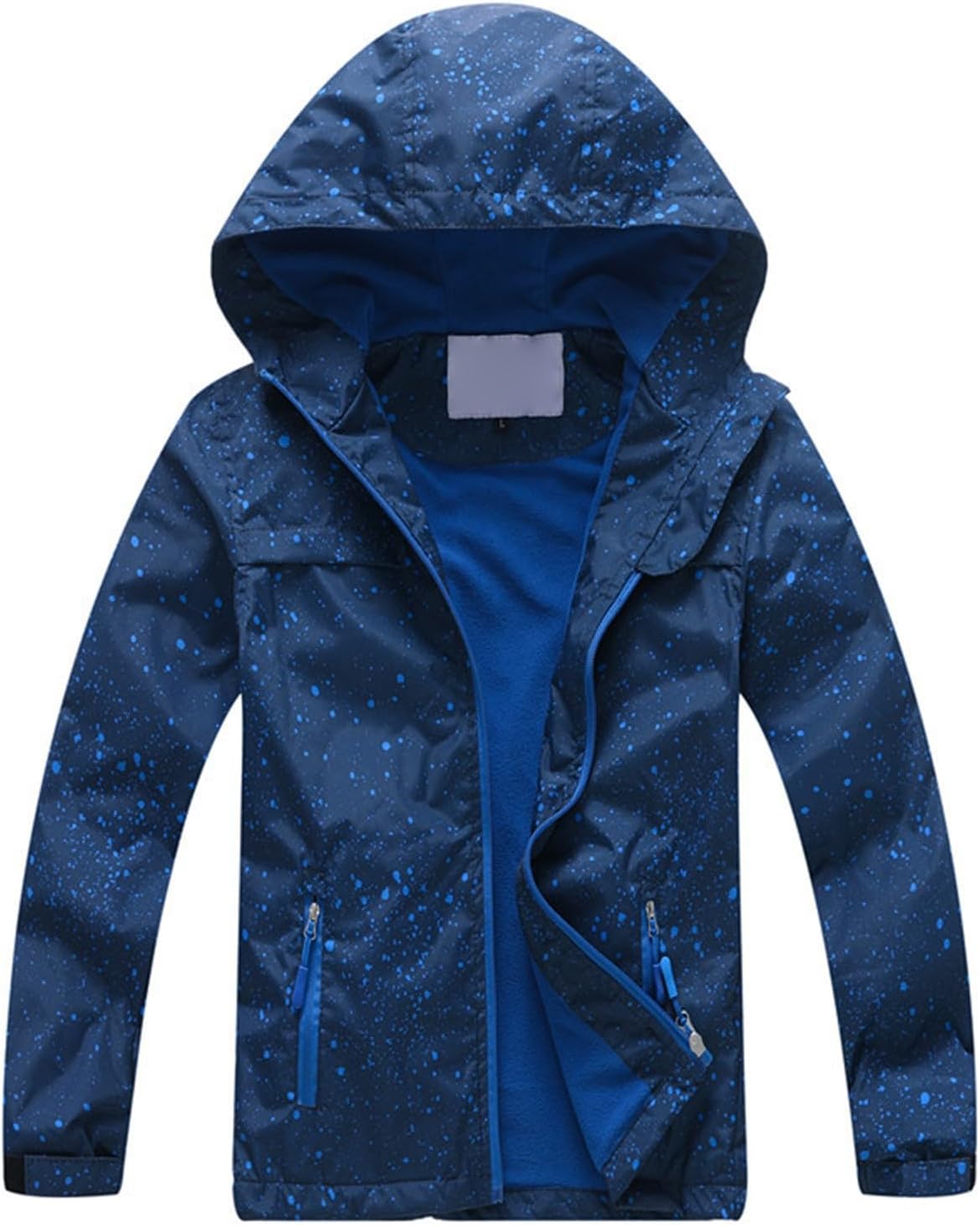 Kids Boys Zipper Rain Jacket Waterproof Lightweight Hooded Raincoat