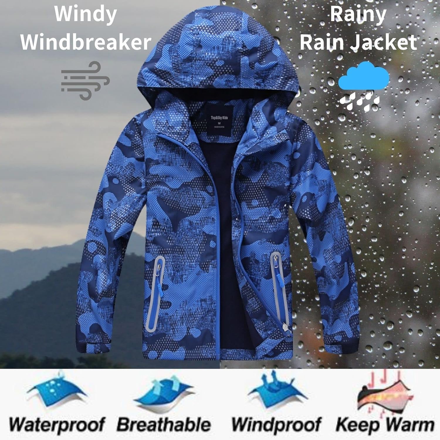 Boys Girls Waterproof Jacket Windbreaker for Rain Protection