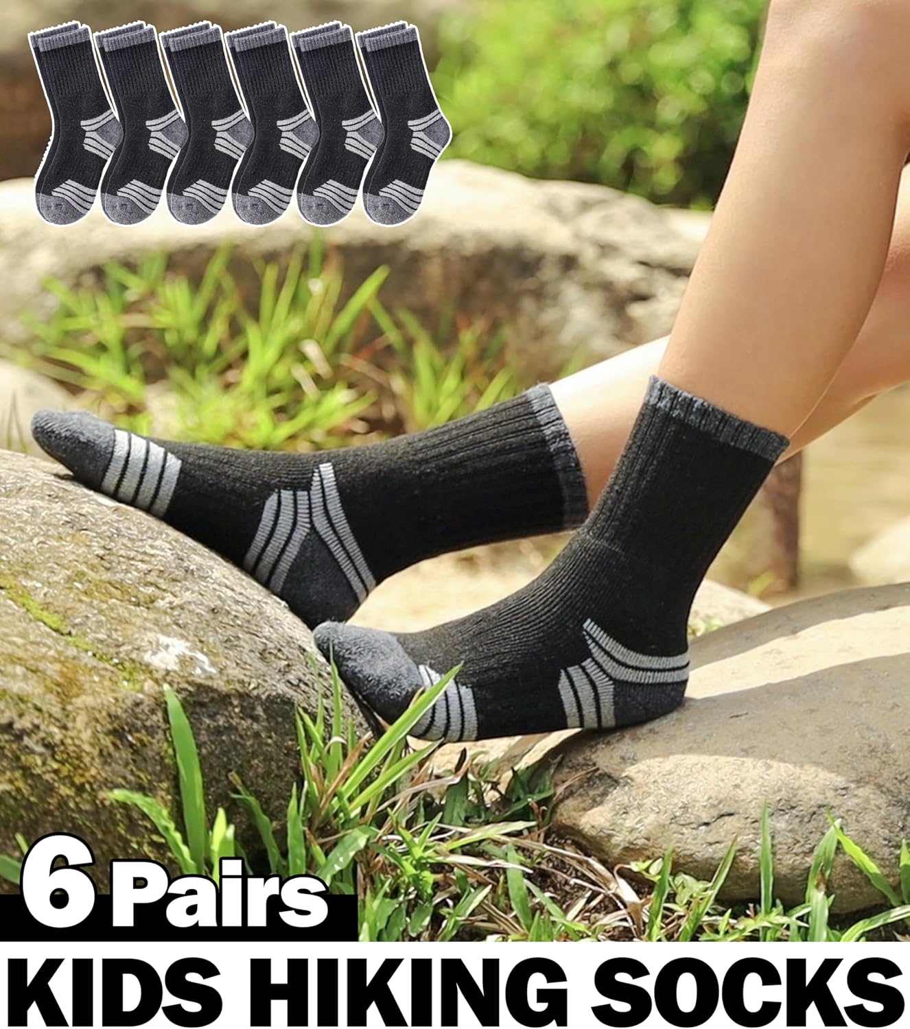 SDBING Merino Wool Hiking Socks for Kids Warm Cushion and Durable