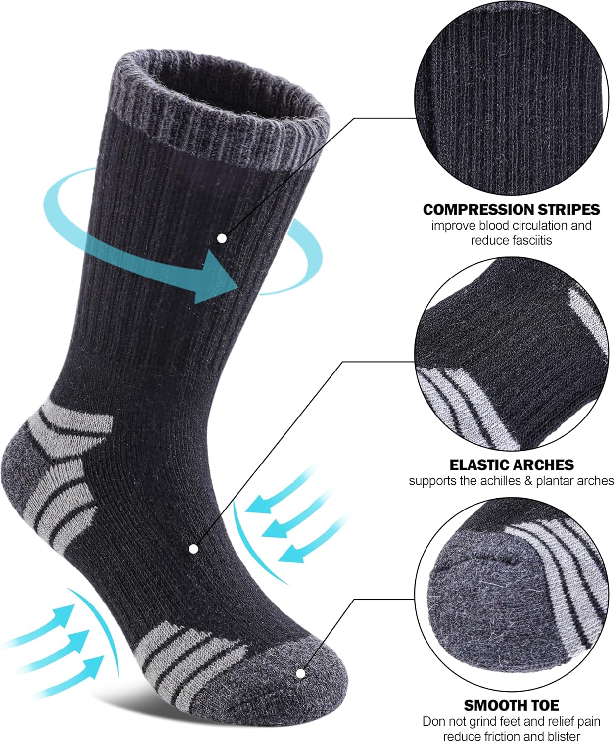 SDBING Merino Wool Hiking Socks for Kids Warm Cushion and Durable