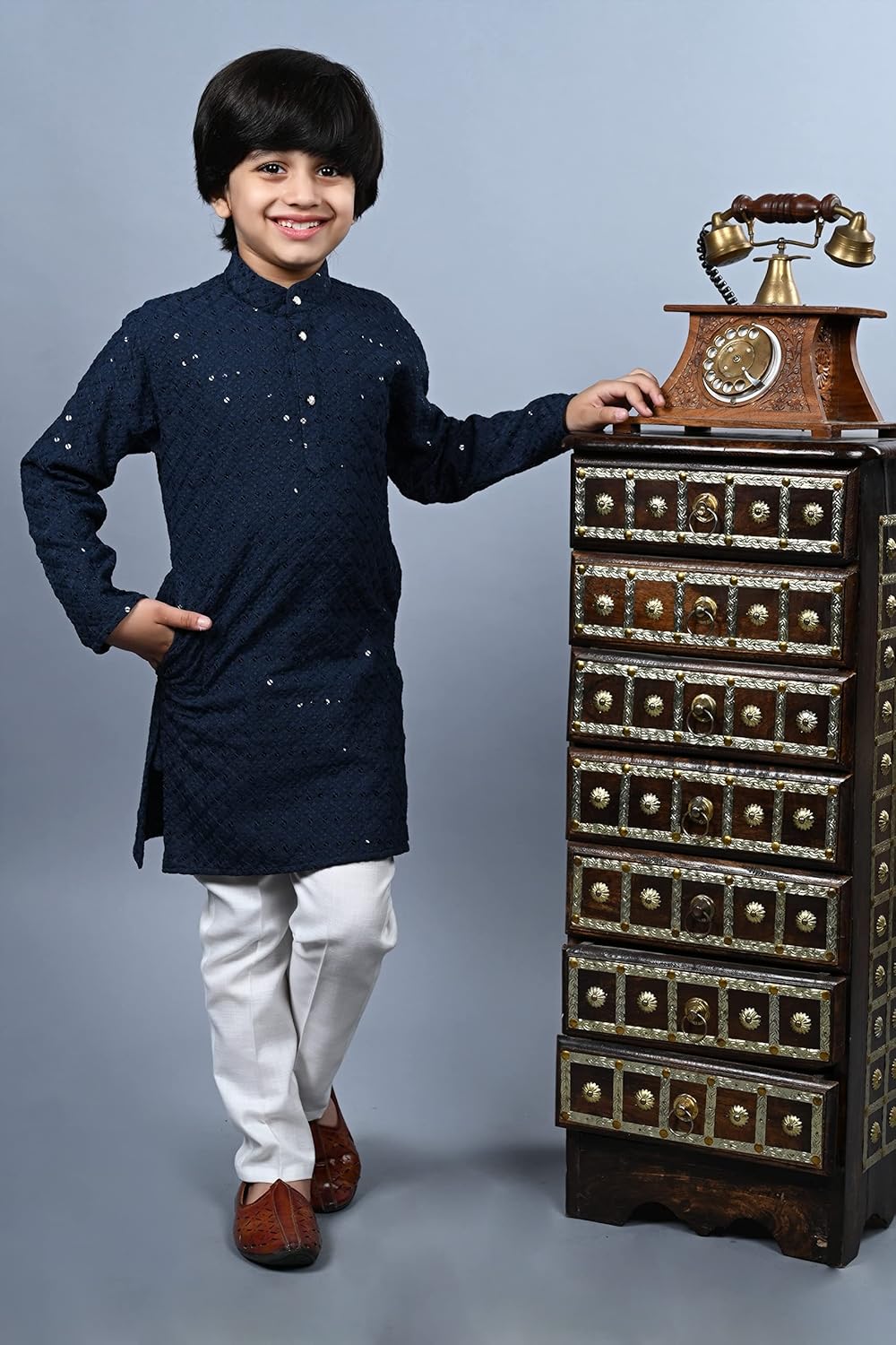 AHHAAAA Kids Sequin Embroidery Kurta Pajama Set 1