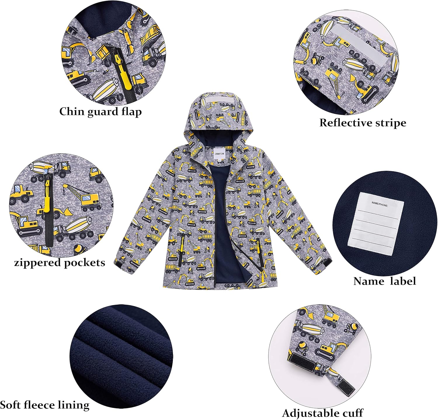 Boys Lightweight Waterproof Hooded Fleece Raincoat