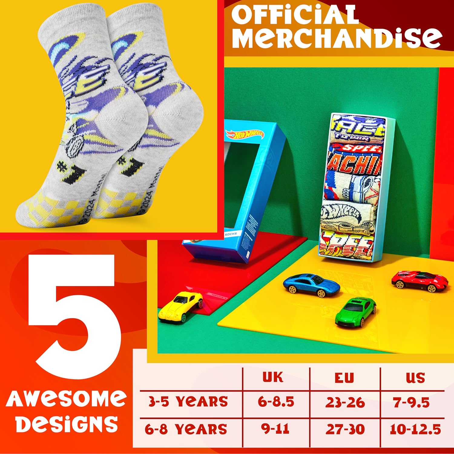 Hot Wheels Boys Calf Socks - Fun Crew Socks for Car Enthusiasts