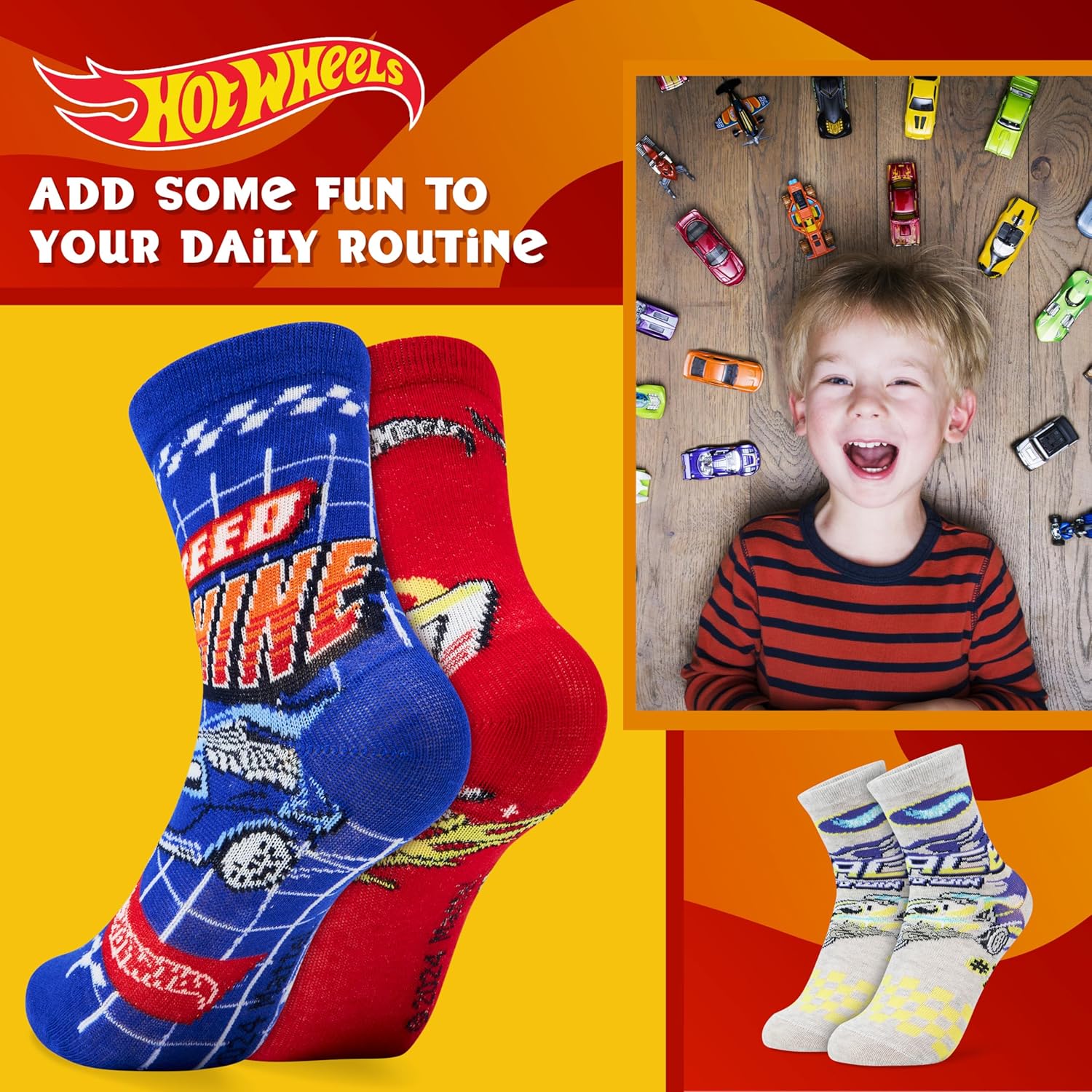 Hot Wheels Boys Calf Socks - Fun Crew Socks for Car Enthusiasts