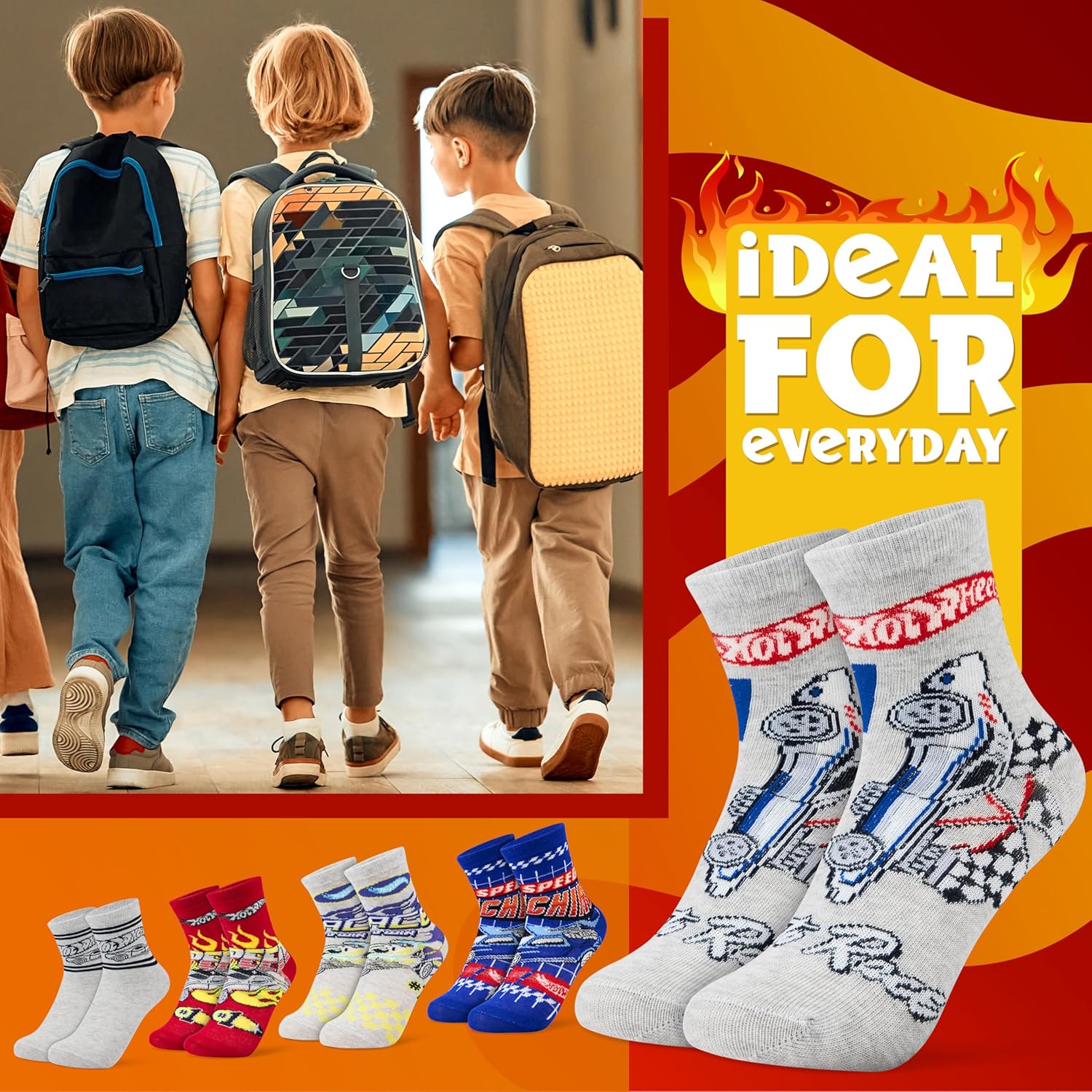 Hot Wheels Boys Calf Socks - Fun Crew Socks for Car Enthusiasts