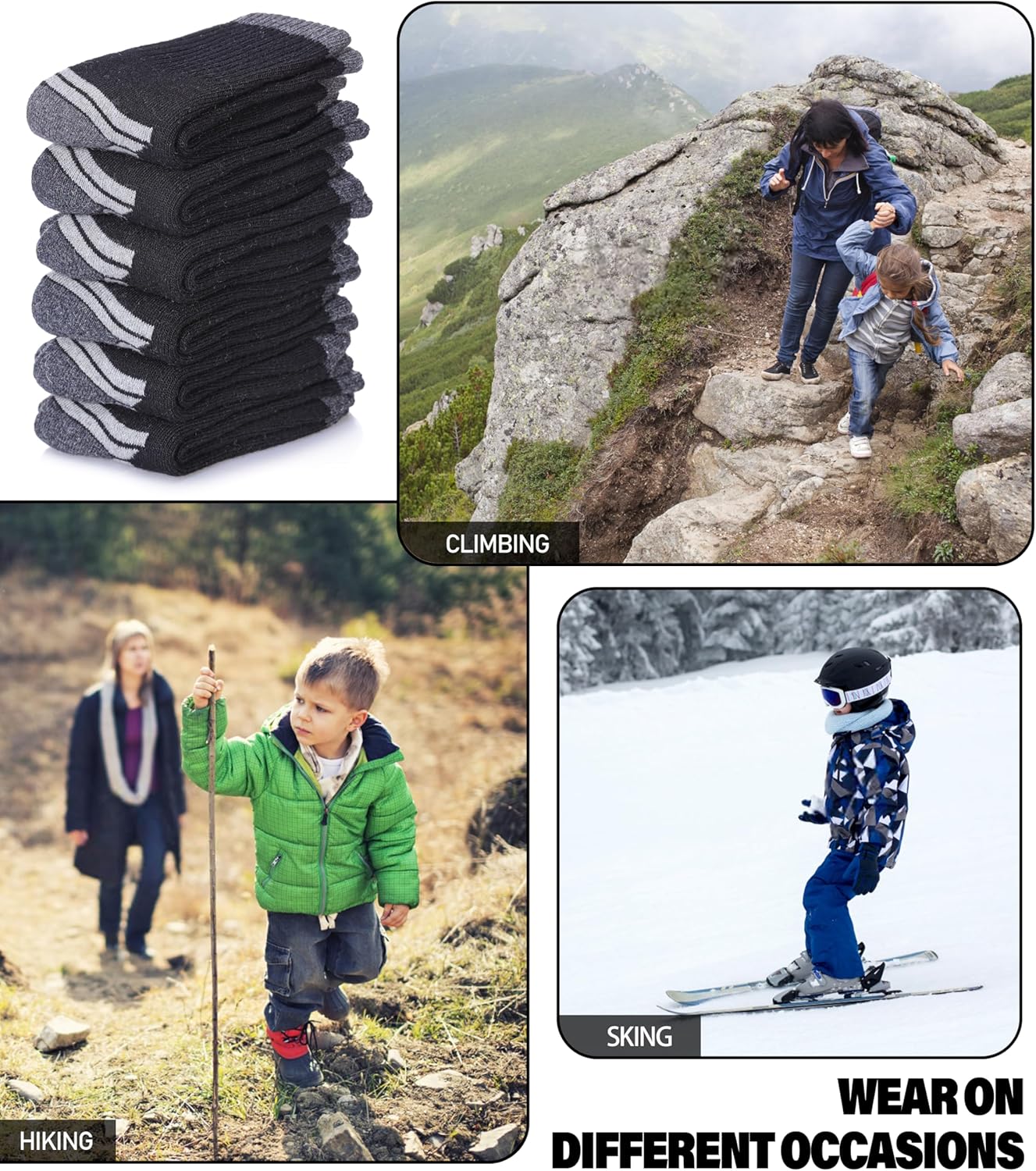 SDBING Merino Wool Hiking Socks for Kids Warm Cushion and Durable